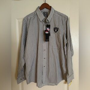 Antigua Men's Gray and White Checkered Button Down Shirt